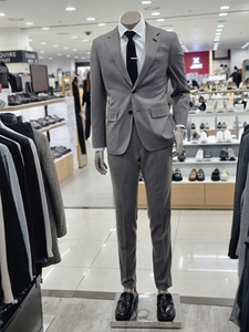 韩国TRUGEN品牌春季新款 时尚浅灰色 羊毛弹力修身男士西服套装