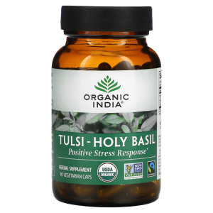 直邮Organic India Tulsi-Holy Basil成人有机圣罗勒胶囊压力舒缓