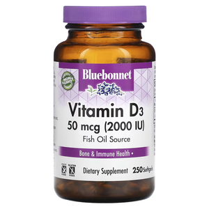 直邮 Bluebonnet Vitamin D3 鱼油提取维生素D3胶囊2000IU 250粒
