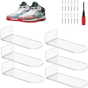 6件装透明亚克力墙壁浮动鞋架用于展示鞋子和运动鞋收藏品收纳架