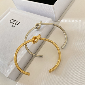 C型开口可调节绳结手环黄铜镀18k金银色简约打结手镯女小众设计感