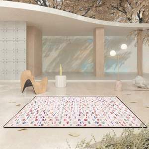 跨境时尚莫兰迪灰粉红色抽象几何圆点彩色客厅卧室床边地毯地垫