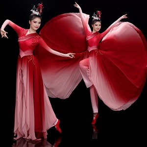 古典舞演出服女飘逸独舞中国风连衣裙艺考扇子舞套装民族舞蹈服装