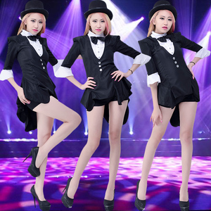 爵士舞服装女学生成人韩版燕尾服小西装拐杖舞魔术师舞台表演出服