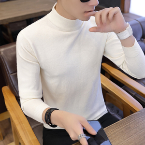 秋冬季毛衣男士韩版半高领毛衣保暖针织衫个性线衣修身白色打底衫