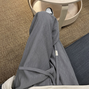 深灰色抽绳西裤男垂感oversize裤子设计感高级感直筒加厚休闲长裤