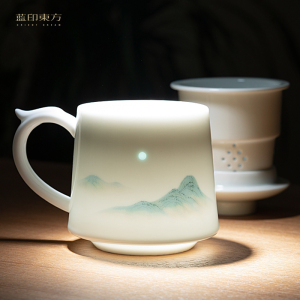 蓝印东方 景德镇茶水分离杯家用中式玲珑陶瓷泡茶杯喝茶杯子