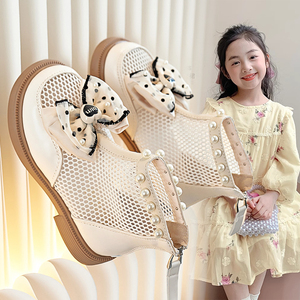 女童夏季网鞋2024夏季新款儿童靴软底网面透气短靴女孩白色马丁靴