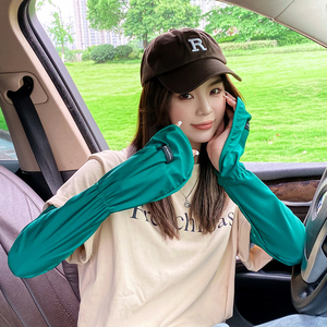 新款绿色冰袖冰丝防晒袖套宽松夏季薄款女大码手袖护臂开车手套潮
