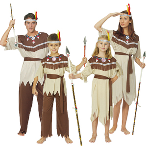 万圣节服装成人男野人衣服 儿童女COS印第安头饰 非洲土著人服装