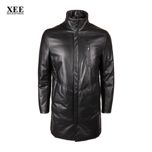 XEE商场同款 新款男士黑色立领中长款高档绵羊皮保暖羽绒皮衣