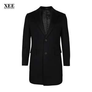XEE商场同款 男士黑色中长款羊毛西装领毛呢大衣商务休闲外套冬