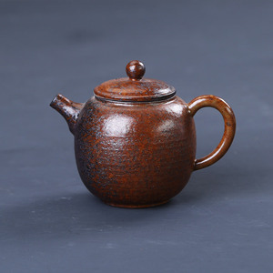 日式粗陶茶壶手工铁锈釉陶壶仿柴烧陶瓷窑变功夫茶具家用泡茶单壶