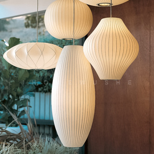日式复古侘寂风蚕丝吊灯创意个性艺术新中式灯笼茶室卧室餐厅灯