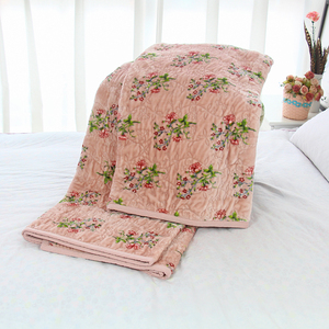 木槿花夹棉床盖绒加厚床单盖毯法兰绒秋冬季双面绗缝被盖单件毯子