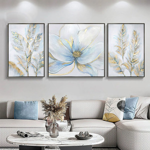 MAIOCCI/麦欧现代简约轻奢花卉手绘油画客厅沙发背景墙三联装饰画