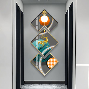 轻奢玄关装饰画菱形创意组合走廊过道壁画现代大气楼梯挂画竖版