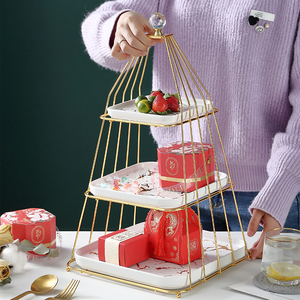 蛋糕架甜品台摆盘欧式创意下午茶点心架两层三层陶瓷摆台展示架子