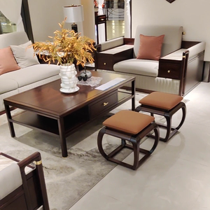 新中式乌金木沙发组合现代禅意小户型实木客厅茶几全套布艺家具