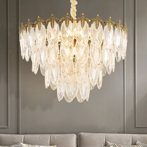 法式美式复古全铜吊灯轻奢水晶大气树叶玻璃客厅餐厅卧室别墅灯具