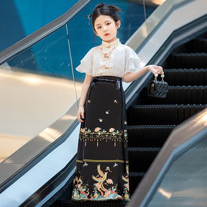 。国风马面裙女童高端套装2024春夏新款新中式中国风唐装儿童汉服