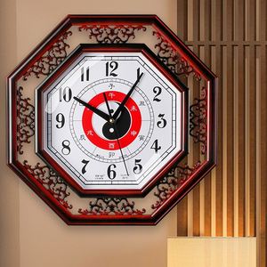 现代中式招财时来运转太极八卦八角形挂钟客厅静音电池钟表复古钟