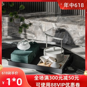 新中式客厅茶几茶壶香炉托盘摆件样板房售楼处大堂吧台茶具装饰品