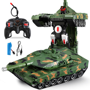 遥控坦克一键变形机器人充电原地旋转军事战车儿童电动玩具车益智