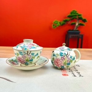 国色天香陶瓷盖碗+茶壶   S-1902