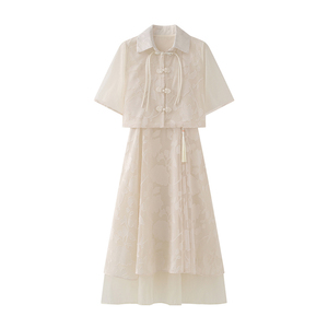 艾格ES新中式改良旗袍国风短袖连衣裙两件套女夏季汉服设计感裙子