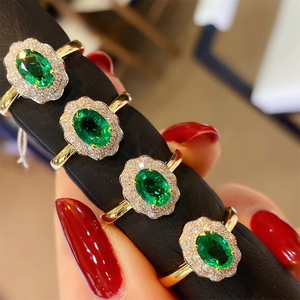1克拉天然祖母绿钻石戒指真钻18k金镶嵌20分钻戒轻奢时尚彩宝