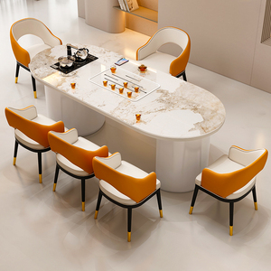 轻奢岩板茶桌椅组合简约现代办公室茶桌家用客厅阳台茶台茶具套装