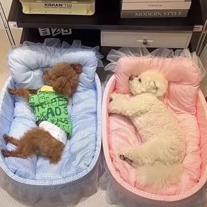 狗窝四季通用泰迪比熊小型犬可拆洗垫子宠物睡觉粉色格子狗床沙发