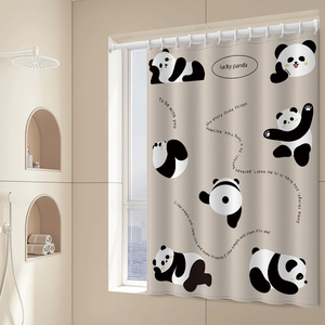 卡通熊猫浴室小窗帘免打孔厕所卫生间防水布挂帘防窥防走光遮挡帘