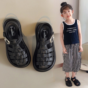 女童凉鞋夏款2024新款儿童鞋子软底女孩子罗马鞋包头女宝沙滩鞋