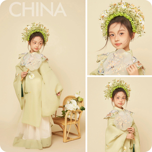 24年新款儿童摄影服装中国汉服簪花主题拍照衣服女款中大童艺术照