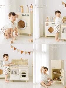 儿童摄影道具北欧ins木质过家家厨房冰箱洗衣机玩具影楼拍照道具
