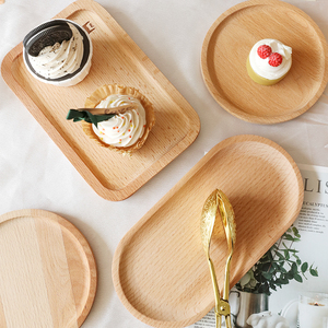 北欧木质点心托盘榉木蛋糕碟子长方形实木餐盘日式甜品试吃碟家用