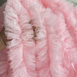 1米价9厘米宽粉色超密波点网纱立体风琴褶服装造型褶皱花边辅料