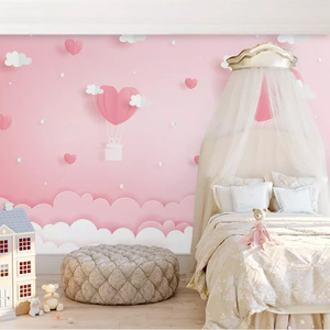 8d环保壁纸女孩儿童房无纺布卧室壁画粉色爱心公主房床头背景墙纸