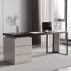 现代简约意式极简家用轻奢书桌书房电脑桌实木办公桌设计师写字台