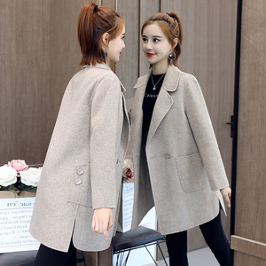 双面羊绒大衣女小个子2022秋新款韩版修身显瘦中款100%羊毛呢外套