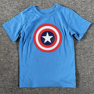 外贸原单儿童漫威美国队长徽章标志夏季新款中大男童休闲短袖T恤