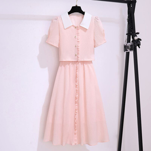 小香风粉色连衣裙女夏季2024新款小个子气质今年流行漂亮套装裙子