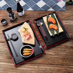 日式餐具托盘长方形塑料盘子酒店茶水盘快餐店菜盘商用仿木纹餐盘