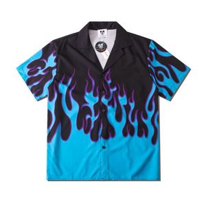 T.GUO潮牌西海岸嘻哈街头火焰花衬衫短袖男 个性朋克机车薄款外套