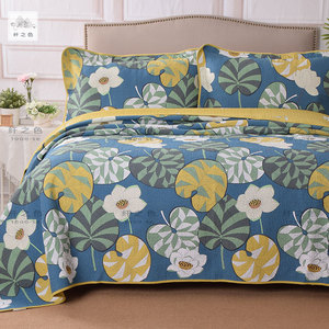 新品美式纯棉斜纹床盖三件套15米18米床单绗缝被夏季水洗空调被品