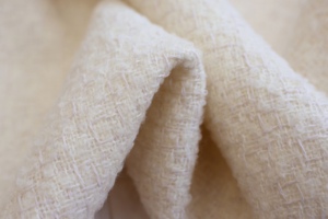 进口米白色圈圈立体编织羊毛小香风布料已粘衬粗花呢定制外套面料