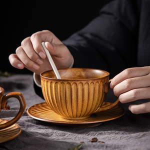 复古陶瓷拉花咖啡杯欧式大容量ins高颜值精致马克水杯子家用套装