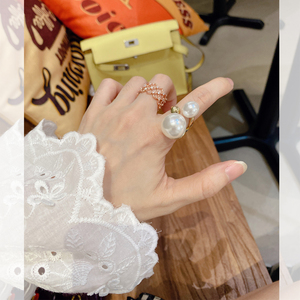 JENNIFER JXLIU韩国东大门chic敲洋气珍珠食指开口可调节戒指环女